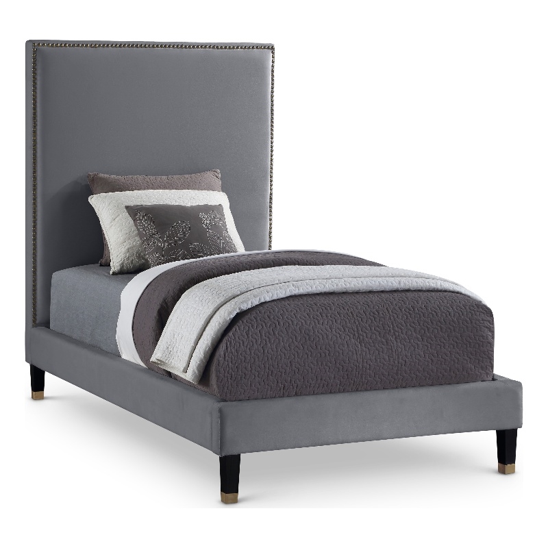 Meridian Furniture Harlie Gray Velvet Twin Bed