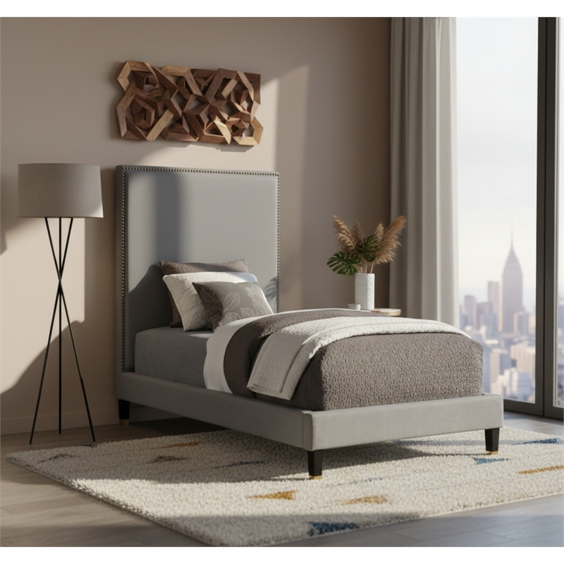Meridian Furniture Harlie Gray Velvet Twin Bed