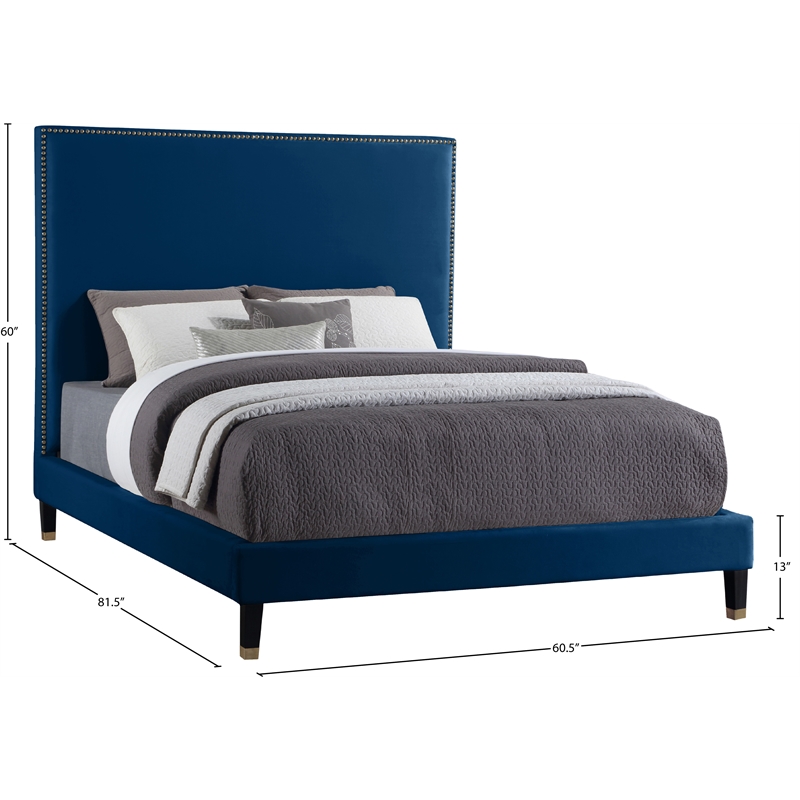 Meridian Furniture Harlie Navy Velvet Full Bed