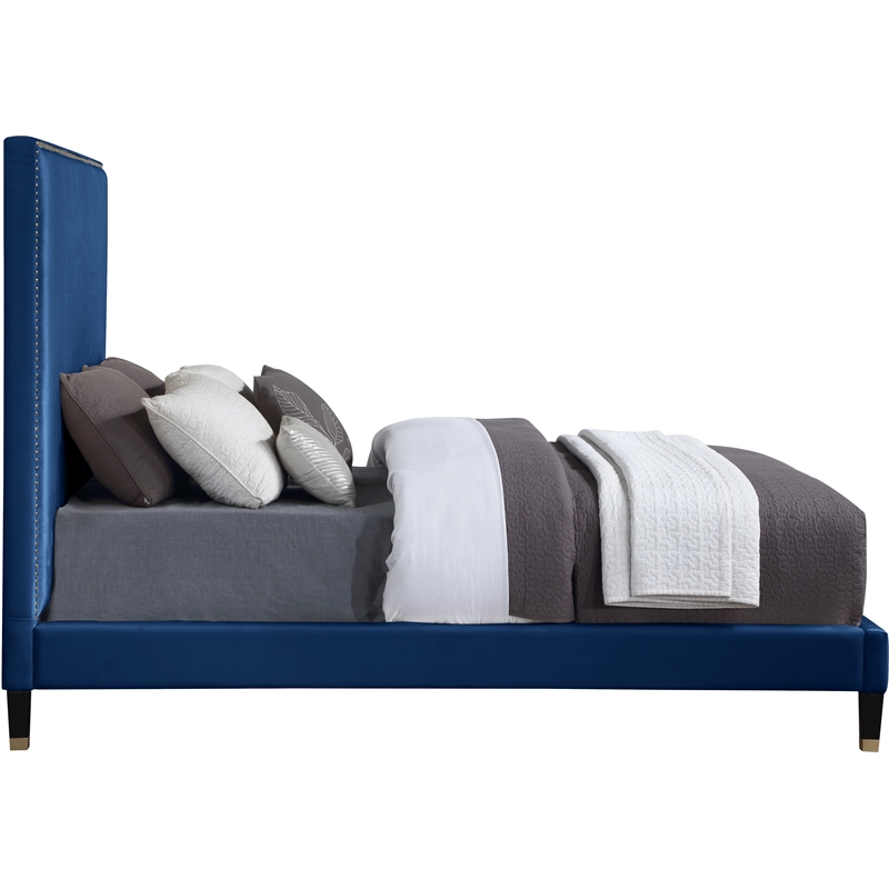 Meridian Furniture Harlie Navy Velvet Full Bed