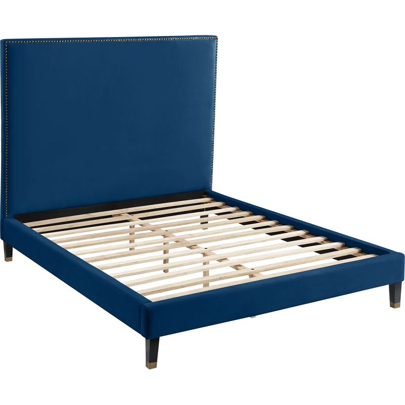 Meridian Furniture Harlie Navy Velvet Full Bed