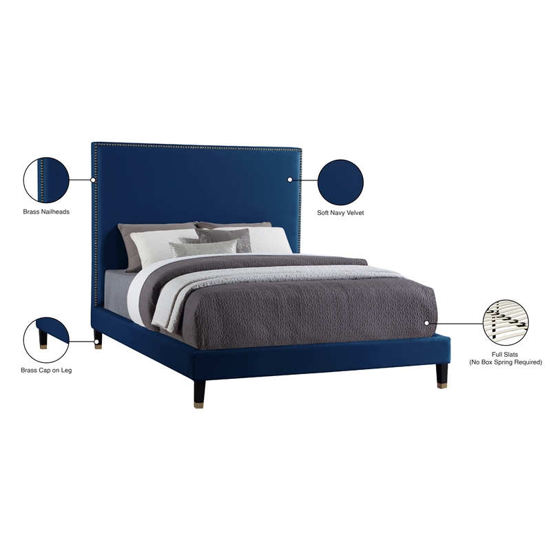 Meridian Furniture Harlie Navy Velvet King Bed