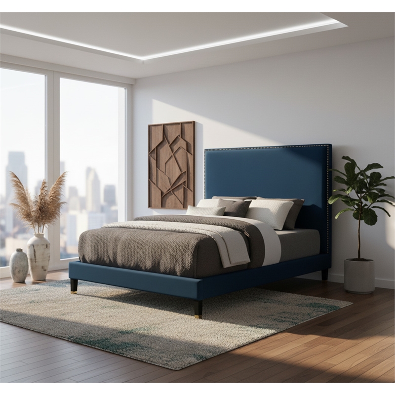 Meridian Furniture Harlie Navy Velvet Queen Bed
