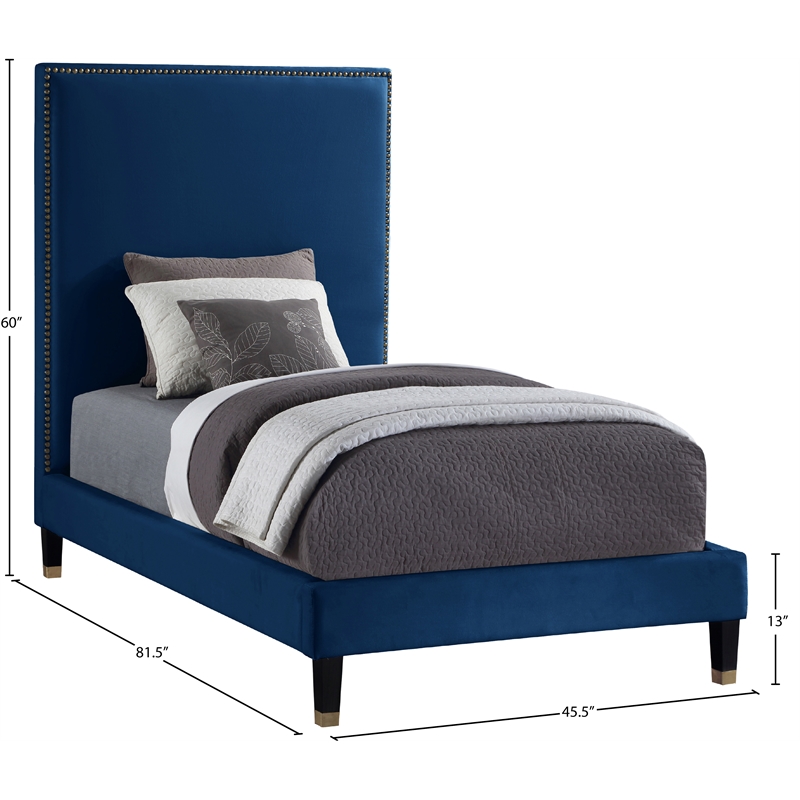 Meridian Furniture Harlie Navy Velvet Twin Bed