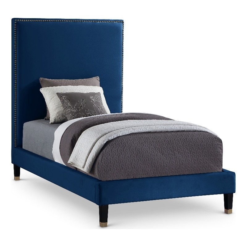 Meridian Furniture Harlie Navy Velvet Twin Bed
