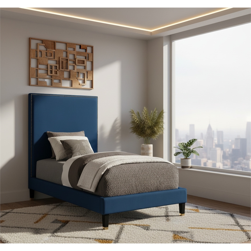 Meridian Furniture Harlie Navy Velvet Twin Bed