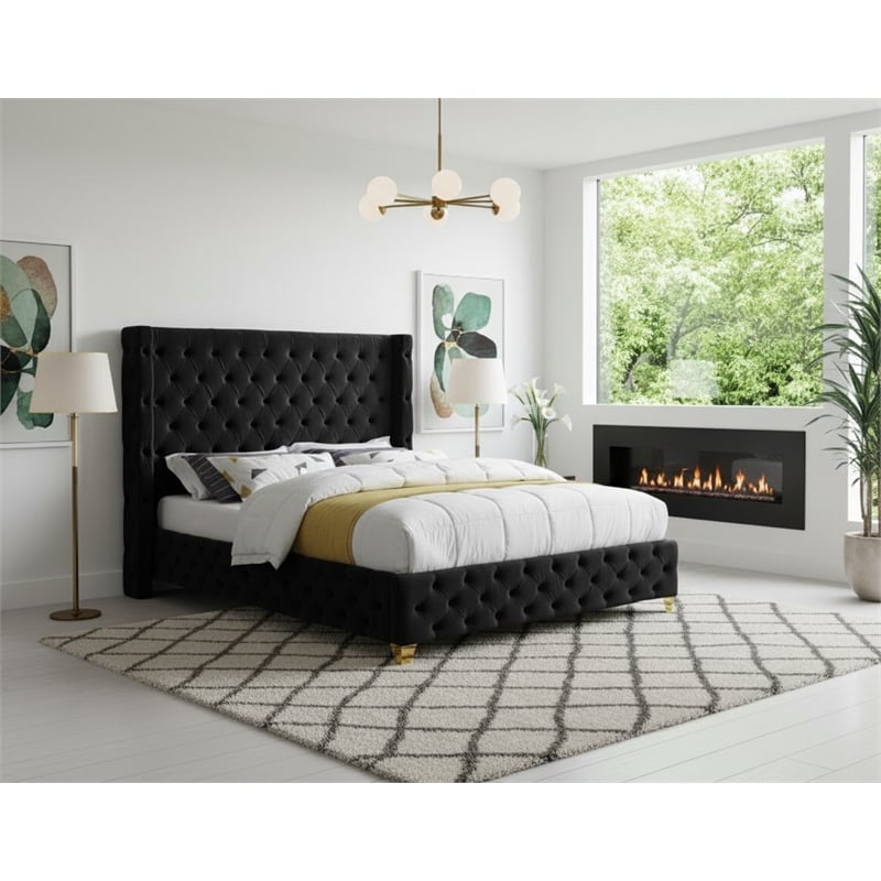 Meridian Furniture Savan Black Velvet King Bed