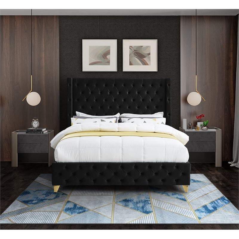 Meridian Furniture Savan Black Velvet King Bed