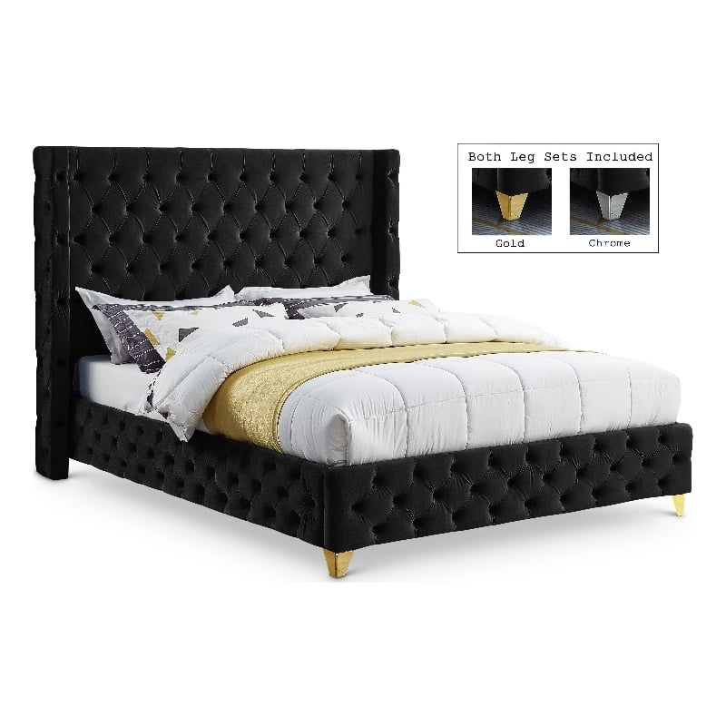 Meridian Furniture Savan Black Velvet Queen Bed