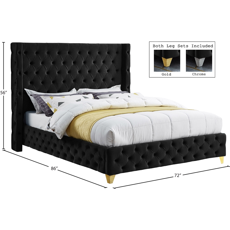 Meridian Furniture Savan Black Velvet Queen Bed