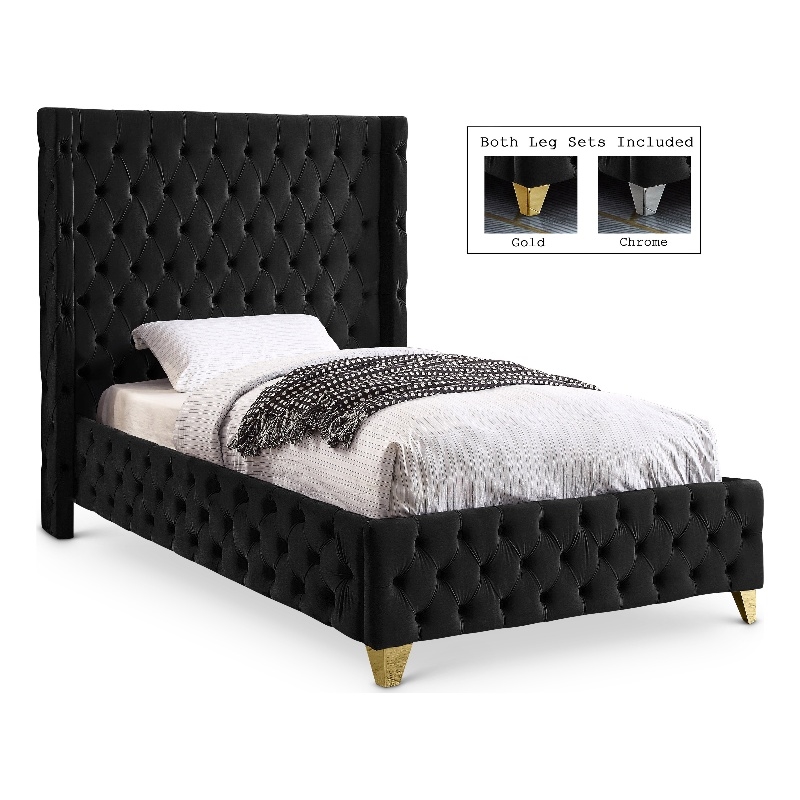 Meridian Furniture Savan Black Velvet Twin Bed