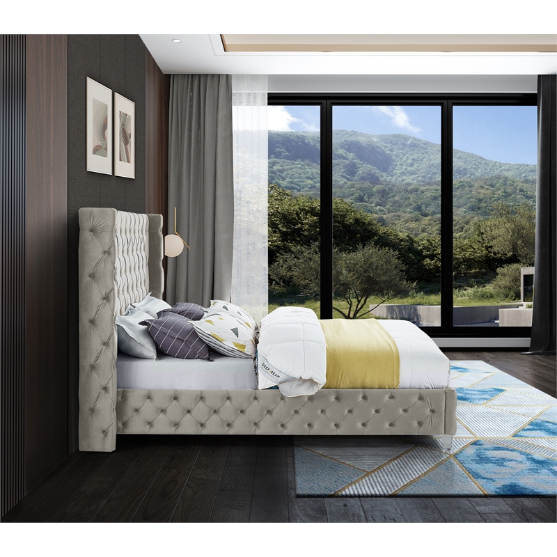 Meridian Furniture Savan Cream Velvet Full Bed