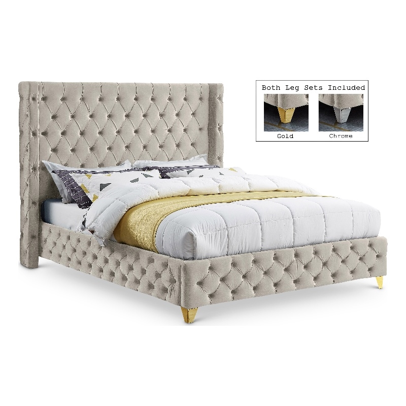 Meridian Furniture Savan Cream Velvet Full Bed