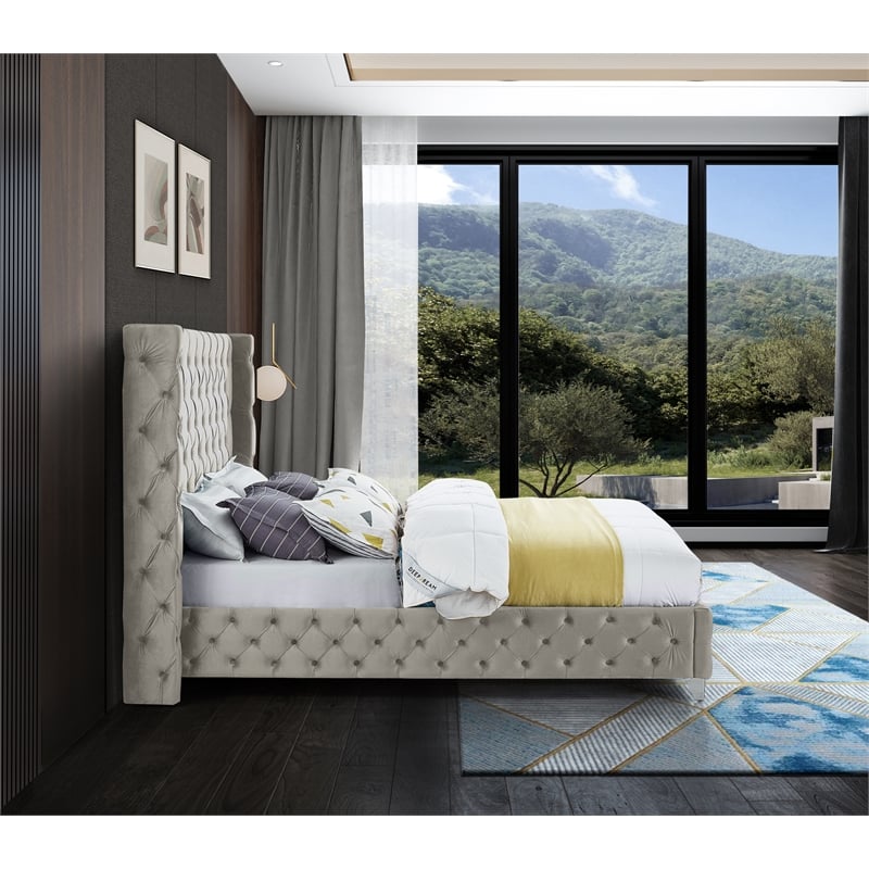 Meridian Furniture Savan Cream Velvet King Bed