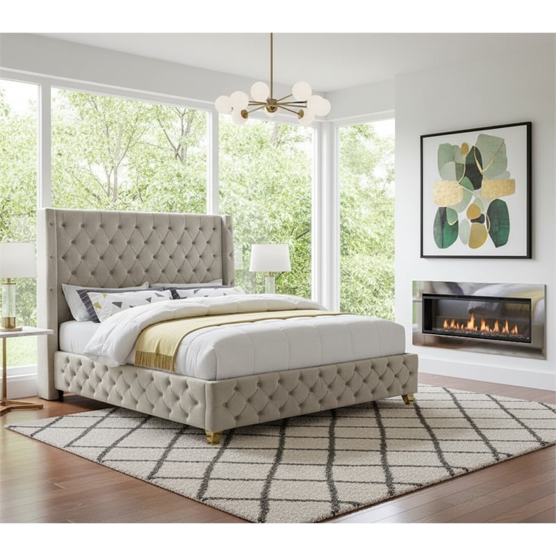 Meridian Furniture Savan Cream Velvet King Bed
