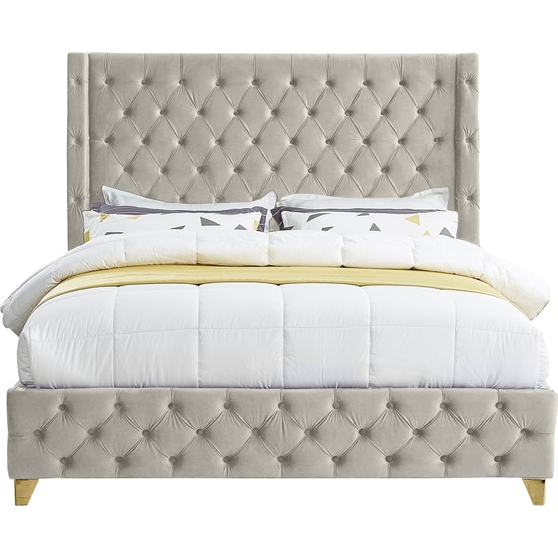 meridian furniture savan cream velvet queen bed