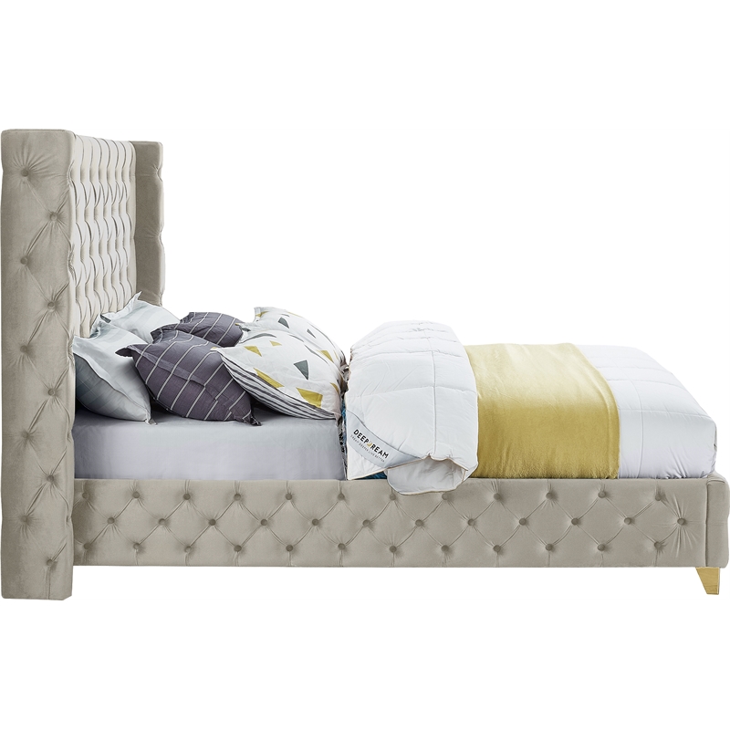 meridian furniture savan cream velvet queen bed