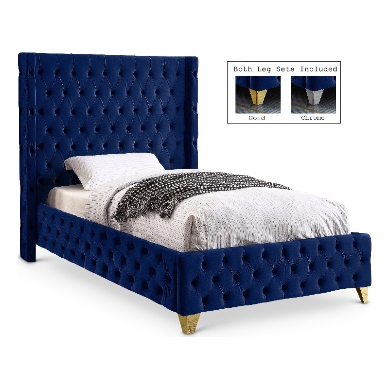 Meridian Furniture Savan Navy Velvet Twin Bed