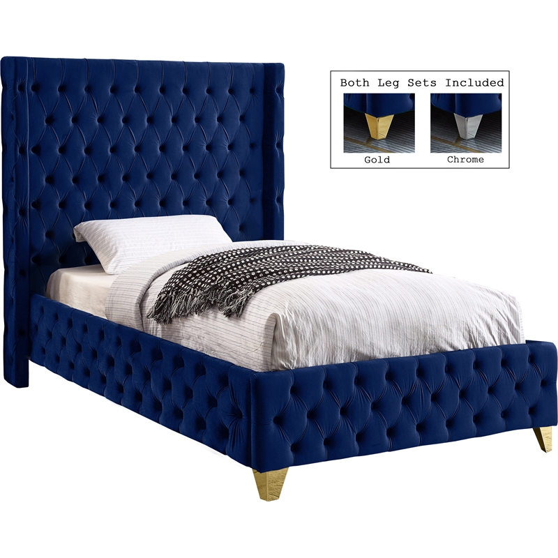 Meridian Furniture Savan Navy Velvet Twin Bed