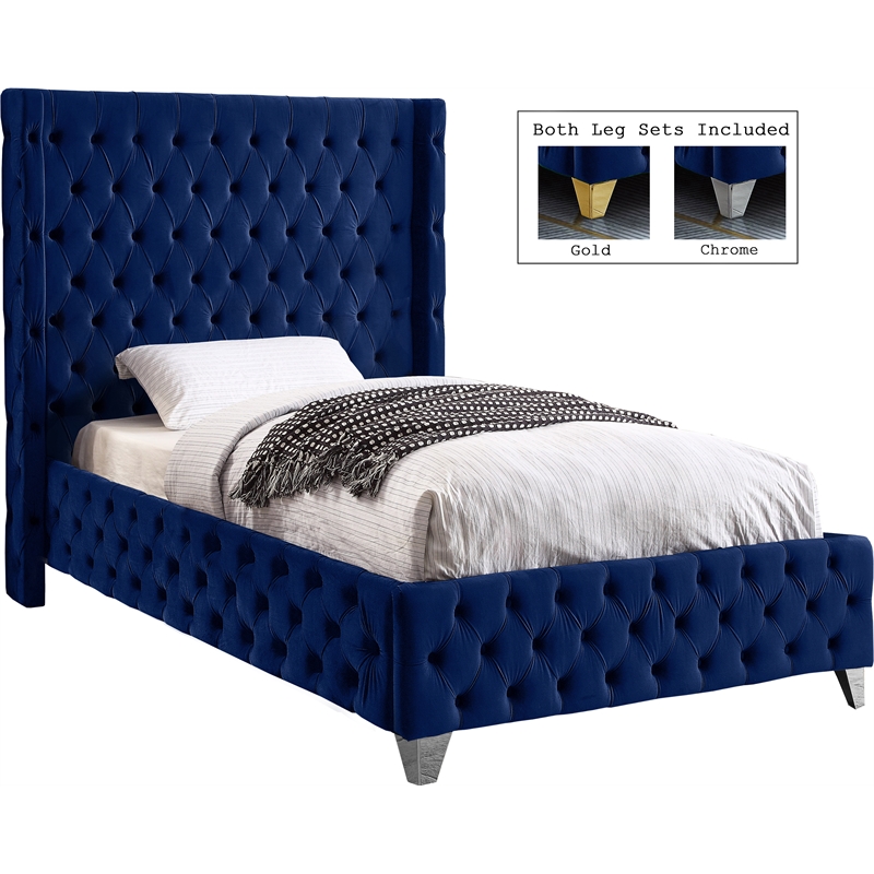 Meridian Furniture Savan Navy Velvet Twin Bed