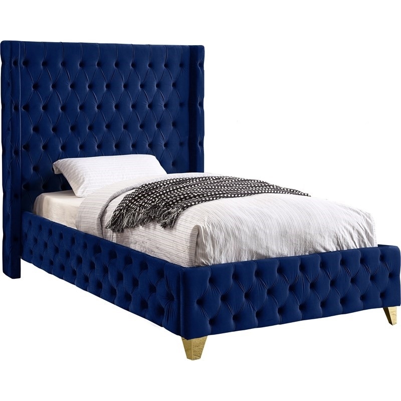 Meridian Furniture Savan Navy Velvet Twin Bed