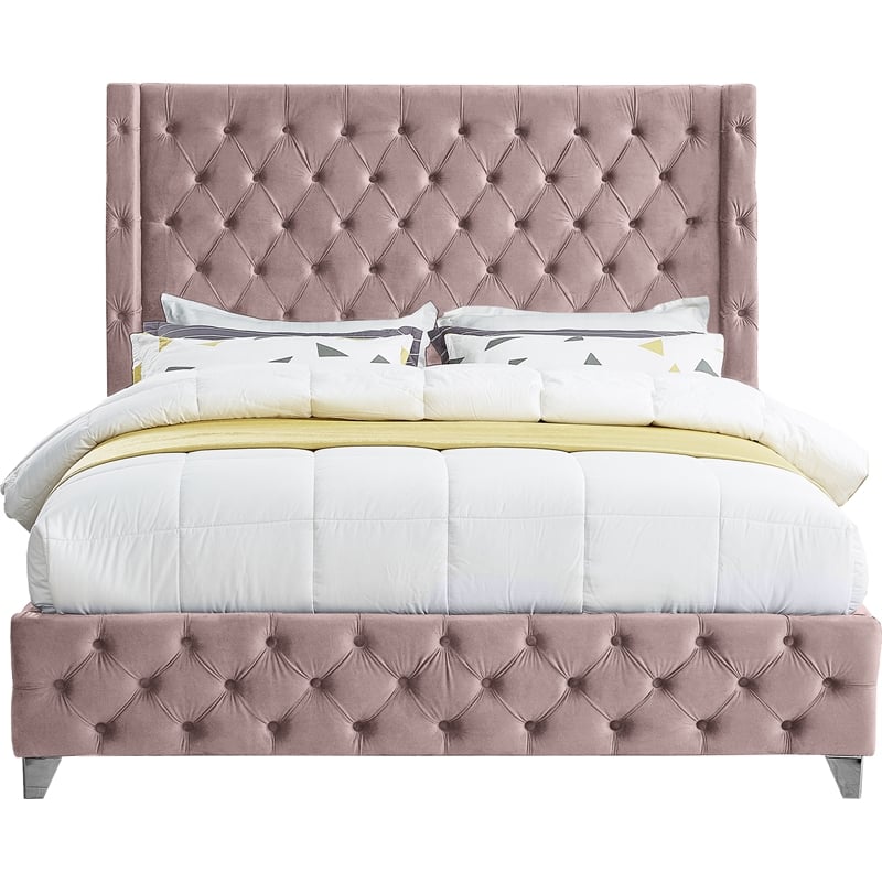 Meridian Furniture Savan Pink Velvet Full Bed