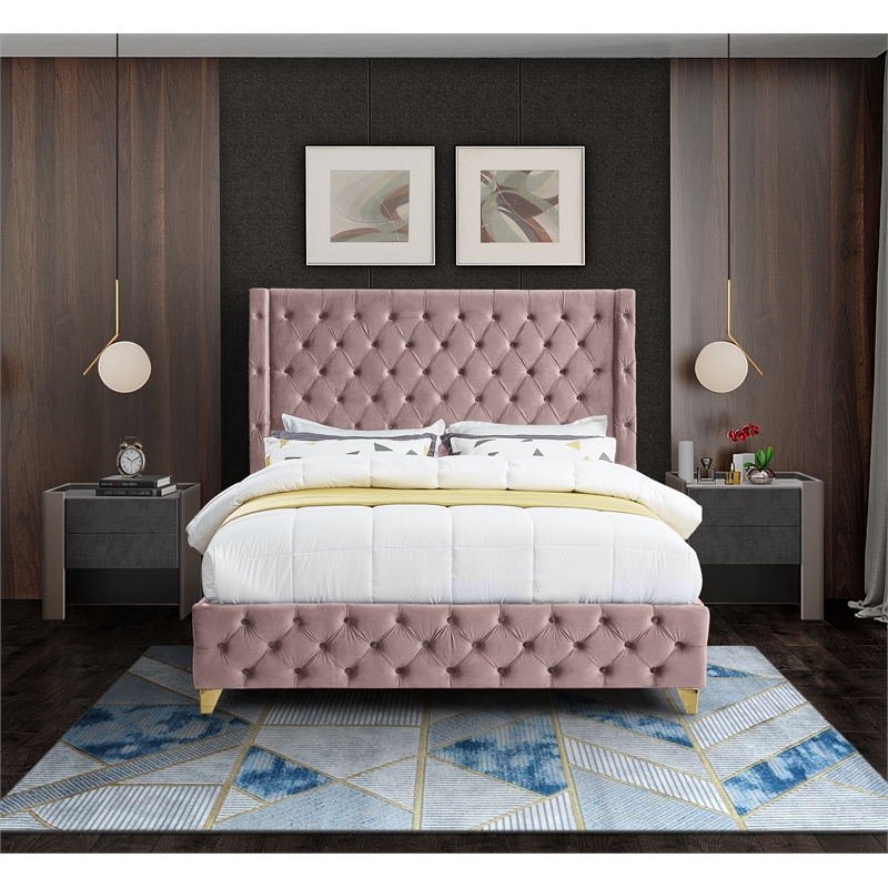 Meridian Furniture Savan Pink Velvet Full Bed