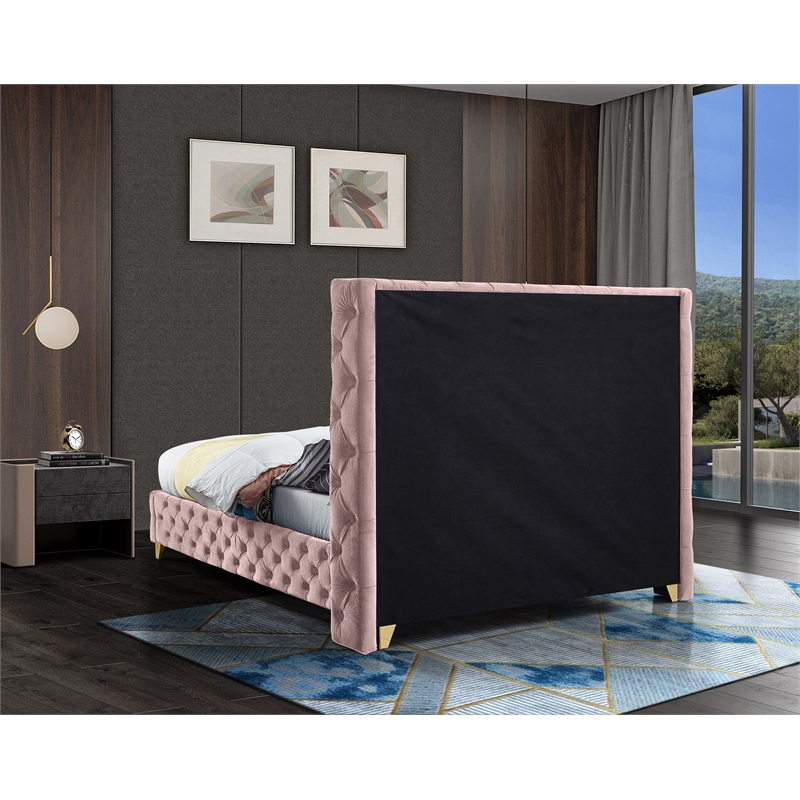 Meridian Furniture Savan Pink Velvet Full Bed