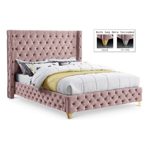 Meridian Furniture Savan Pink Velvet King Bed