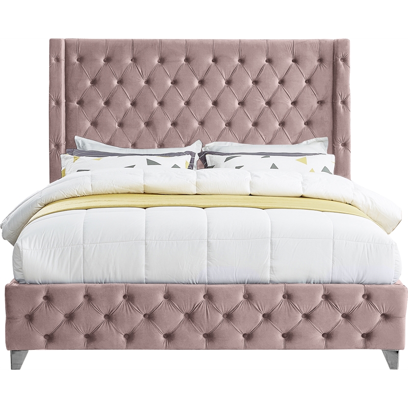 Meridian Furniture Savan Pink Velvet King Bed