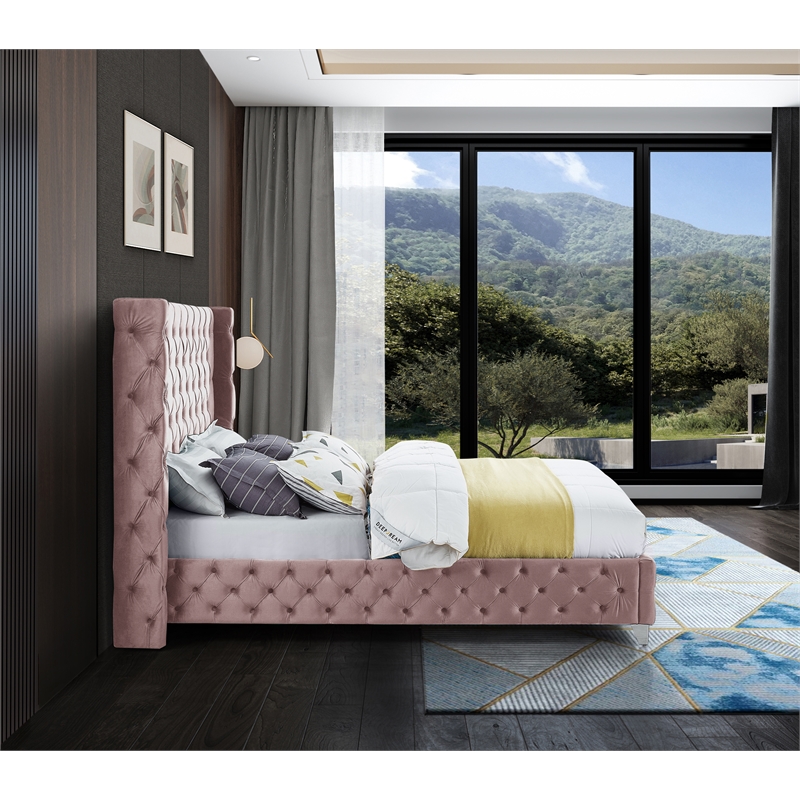 Meridian Furniture Savan Pink Velvet King Bed