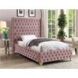 Meridian Furniture Savan Pink Velvet Twin Bed