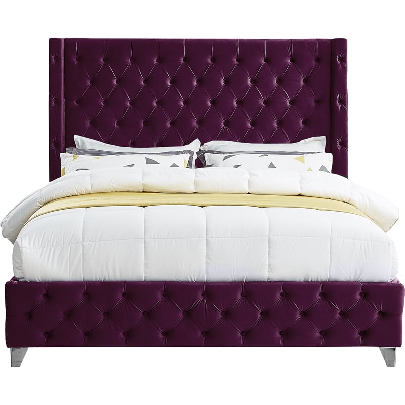 Meridian Furniture Savan Purple Velvet Full Bed