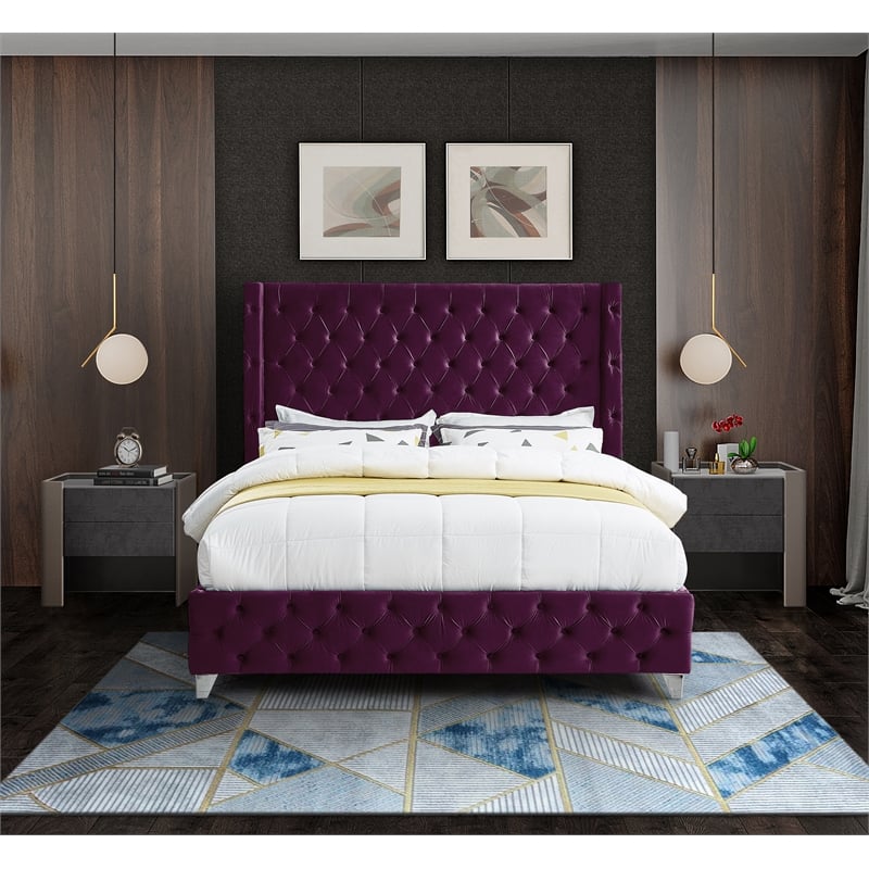 Meridian Furniture Savan Purple Velvet Full Bed