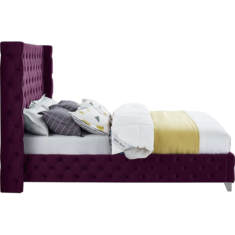 Meridian Furniture Savan Purple Velvet Full Bed
