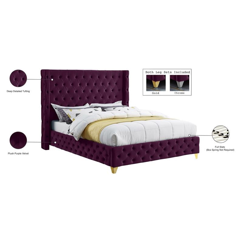 Meridian Furniture Savan Purple Velvet Full Bed