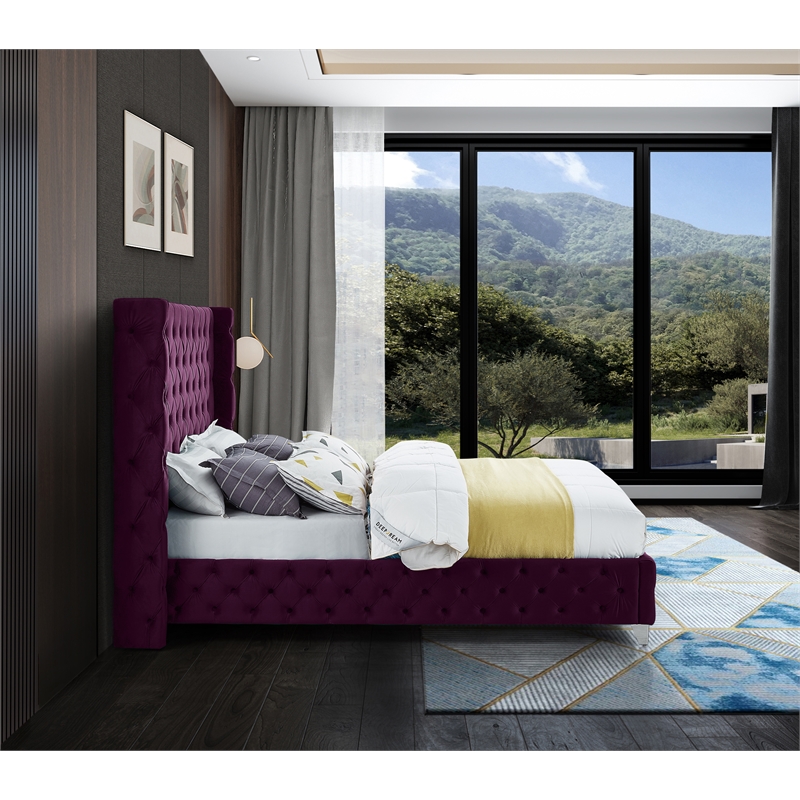 Meridian Furniture Savan Purple Velvet King Bed