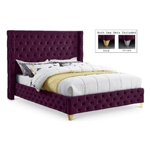 Meridian Furniture Savan Purple Velvet Queen Bed