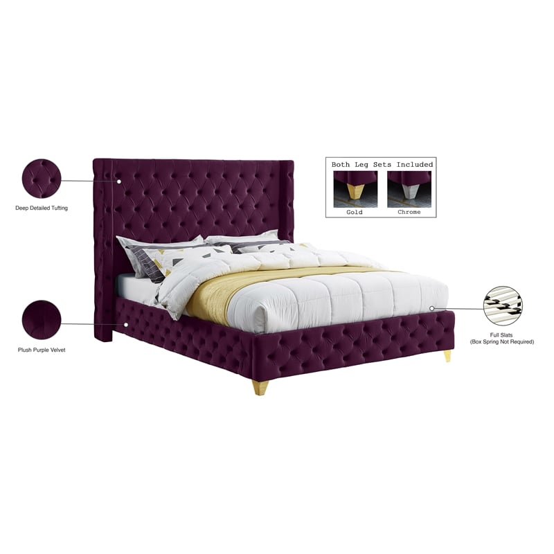 Meridian Furniture Savan Purple Velvet Queen Bed