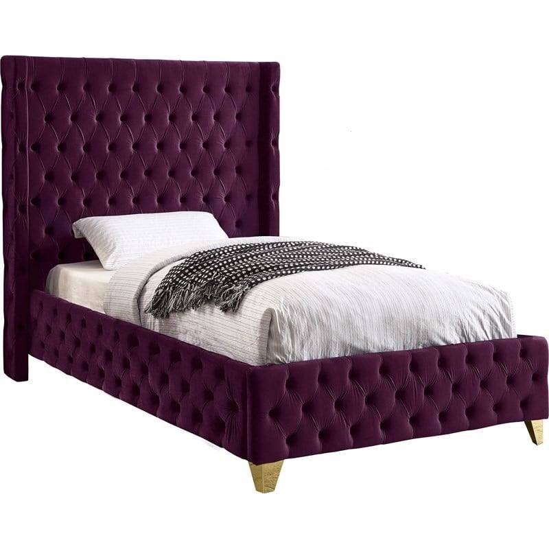 Meridian Furniture Savan Purple Velvet Twin Bed