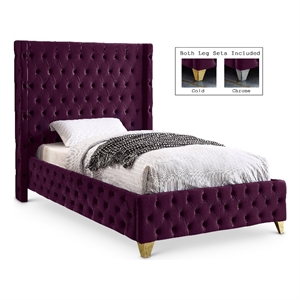 Meridian Furniture Savan Purple Velvet Twin Bed