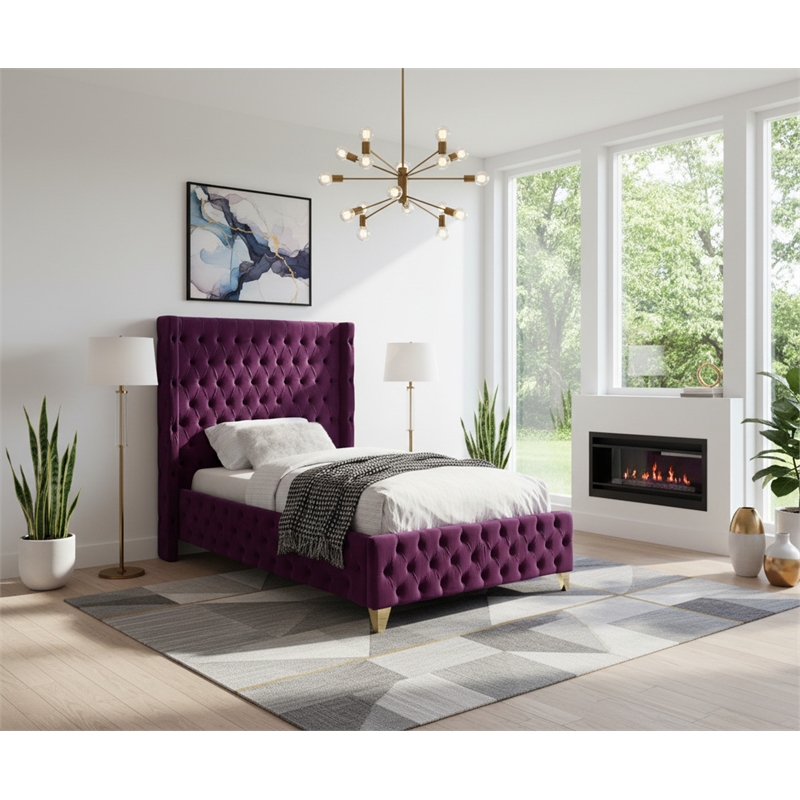 Meridian Furniture Savan Purple Velvet Twin Bed