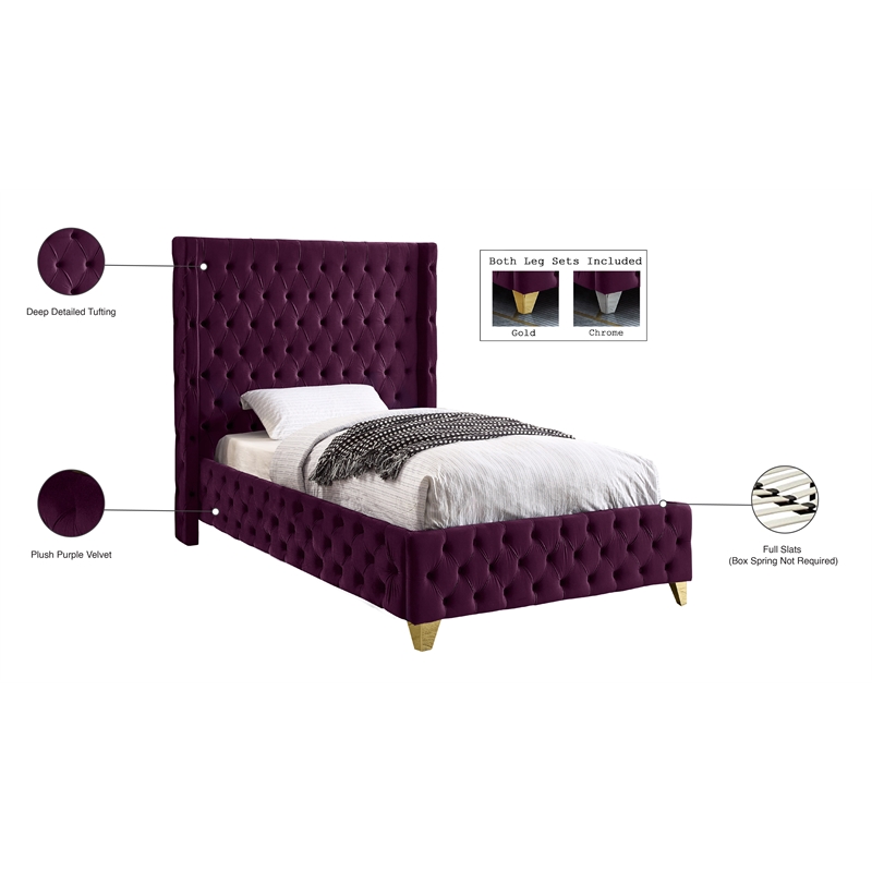 Meridian Furniture Savan Purple Velvet Twin Bed