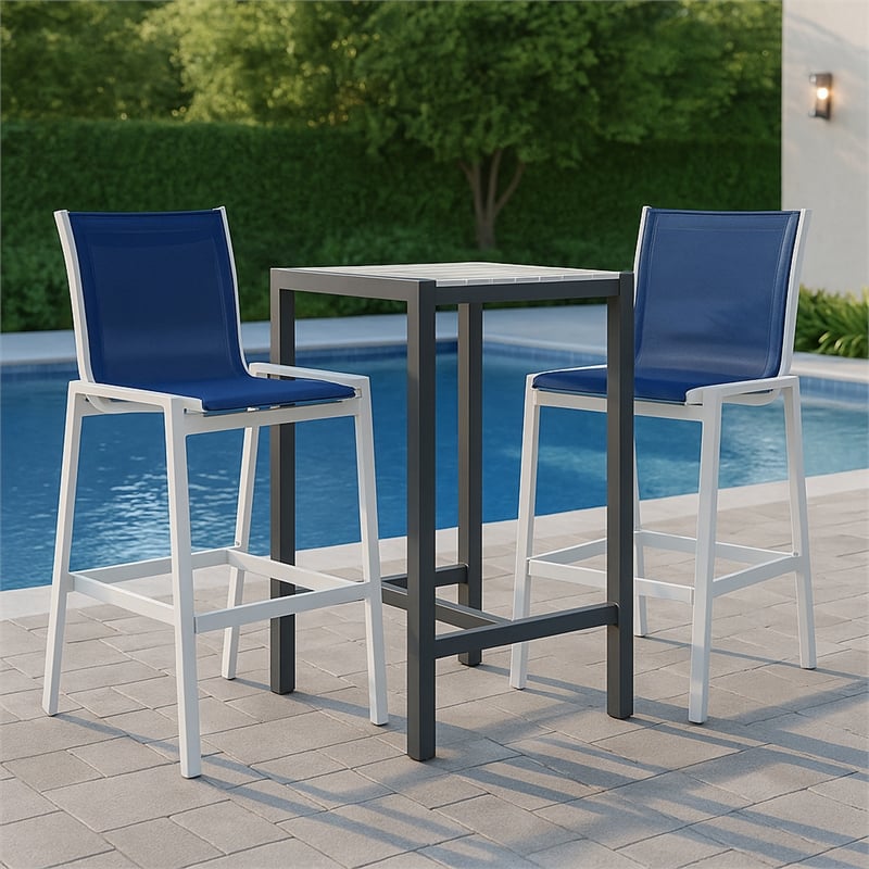 Meridian Furniture Nizuc Navy Outdoor Patio Mesh Barstool (Set of 2)
