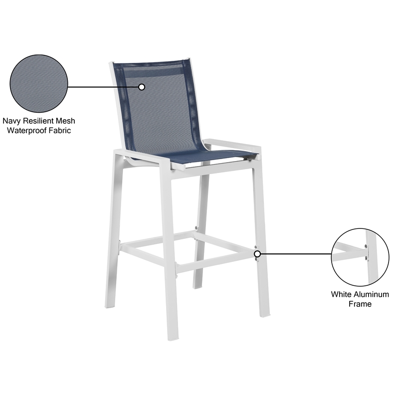 Meridian Furniture Nizuc Navy Outdoor Patio Mesh Barstool (Set of 2)