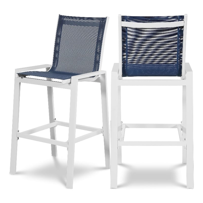 Meridian Furniture Nizuc Navy Outdoor Patio Mesh Barstool (Set of 2)