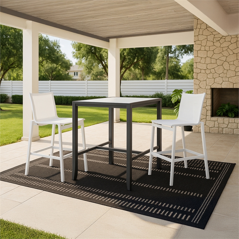 Meridian Furniture Nizuc White Outdoor Patio Mesh Barstool (Set of 2)
