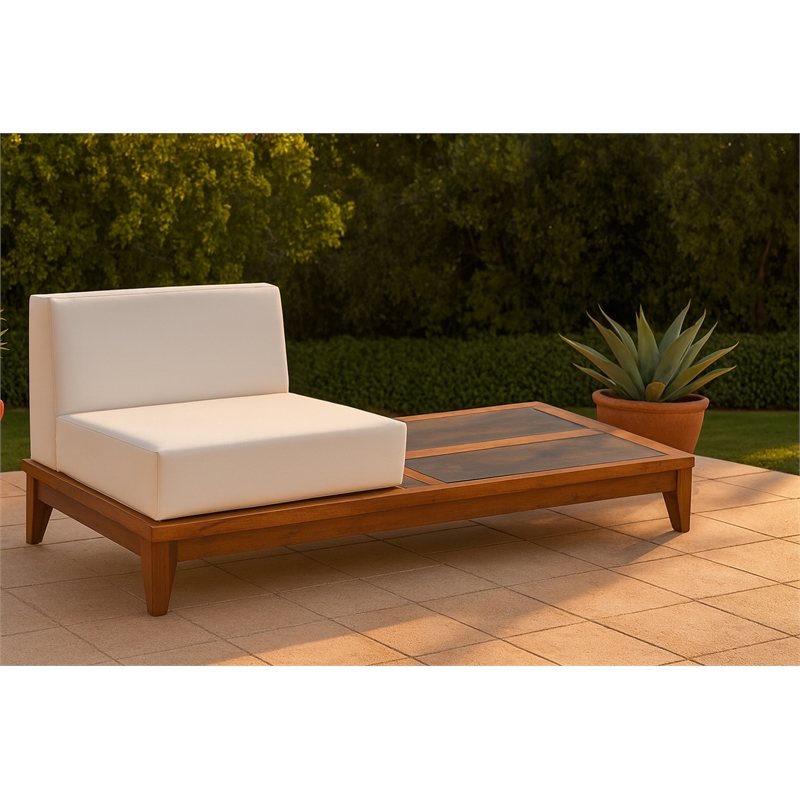Meridian Furniture Rio Off White Water Resisting Chair w/ Integrated Table