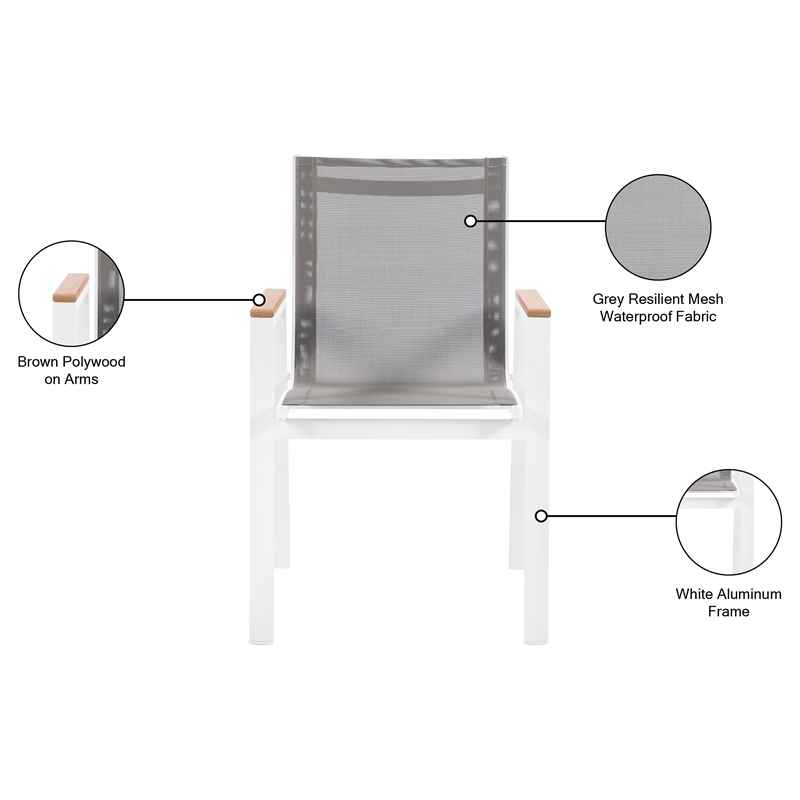 Meridian Furniture Nizuc Grey Outdoor Patio Dining Arm Chair (Set of 2)