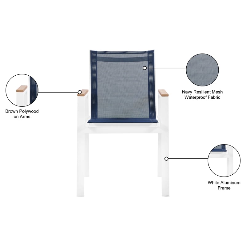 Meridian Furniture Nizuc Navy Outdoor Patio Dining Arm Chair (Set of 2)